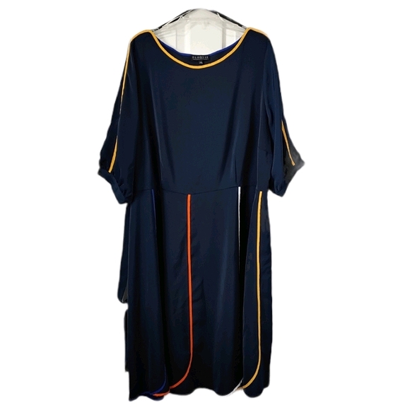 Eloquii Dresses & Skirts - Eloquii Dark Blue Ribbon Trim Balloon Sleeve Dress 24